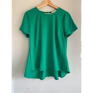 MICHAEL KORS Women's Solid Green Peplum-Back Top Blouse Short Sleeve Size Medium